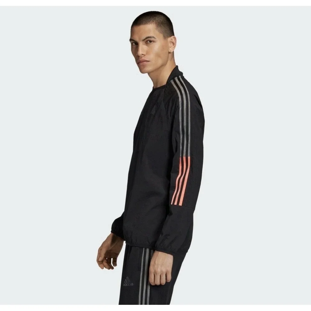Adidas Mens Pullover Windbreaker Jacket Black 3 Stripe Athletic Training‎